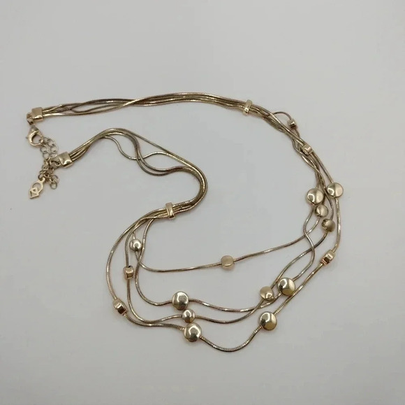 18" Gold Tone Multiple Strand Adjustable Fashion Necklace Circular Pendants - Picture 2 of 8